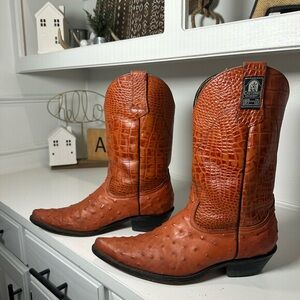 Cheyenne Exotic Cowboy Boots Mens 11.5 Brown Ostrich Print Croc Embossed Western